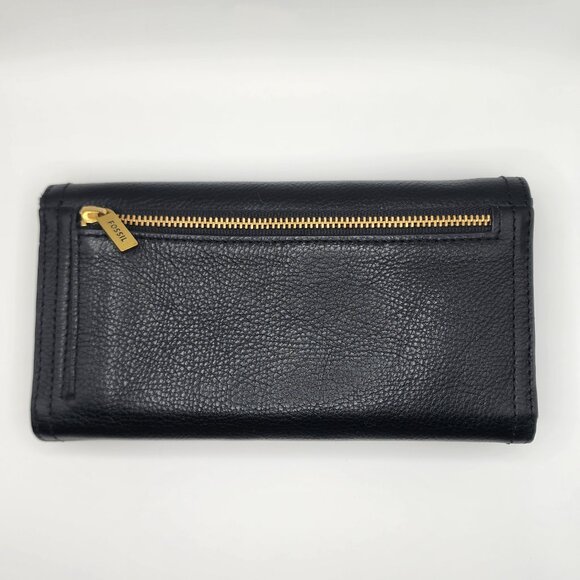 Fossil Black Pebbled Leather Full-Sized Wallet with Gold Hardware - Picture 2 of 10